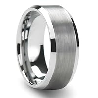 Tungsten Carbide Men's Ring Wedding Band 8MM (5/16 inch) Flat Brushed Center Beveled Edge Comfort Fit (Available in Sizes 8 to 12)