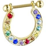 Solid 14KT Yellow Gold Rainbow Cubic Zirconia MAJESTIC Nipple Ring
