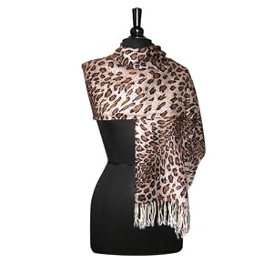 Buy 100% Pashmina Leopard Pattern Shawl Wrap. Woman's Brown Black Scarf. by Choosy Shopper