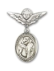 Sterling Silver Baby Badge with St. Columbanus Charm and Angel with Wings Badge Pin