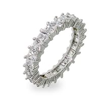 Eve's Addiction Sparkling Diamond CZ Princess Cut Eternity Band