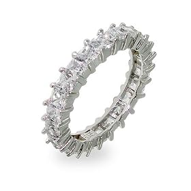 Sparkling Diamond CZ Princess Cut Eternity Band: Eve's Addiction: Jewelry