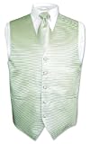 Men's Dress Vest & NeckTie Sage Green Woven Horizontal Stripe Design Set for Suit or Tuxedo