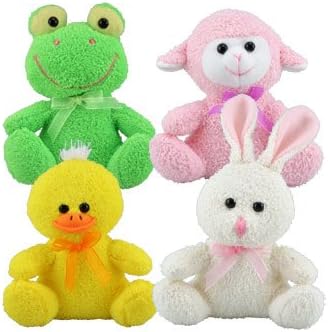 (4 Pack) Precious plush polyester pals: frog, lamb, bunny, and chick,