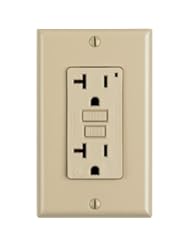 Leviton 7899-SGI Smartlock Pro Ground Fault Circuit Interrupter Receptacle; Phase 7 Design, NEMA 5-20R, 20A-125V, Lighted Test and Reset Button, Ivory