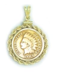 Gold Filled Indian Head Penny Coin Rope Pendant