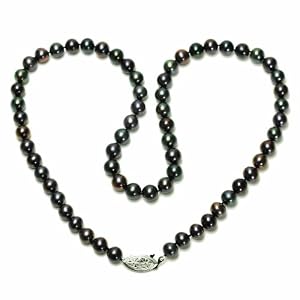 Sterling Silver Dyed Peacock Black Freshwater Cultured Pearl A Grade 7.5-8mm... by