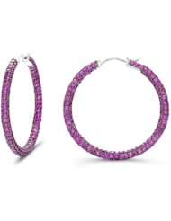 14k White Gold 11.30 Ctw Pink Sapphire Hoop Earrings