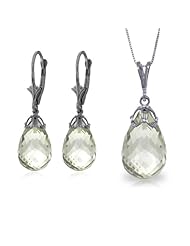 14k White Gold Necklace and Leverback Earrings with briolette Green Amethyst