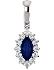 10K White Gold 8.00x4.00mm Marquise Cut Sapphire and Diamond Pendant -- LIFETIME WARRANTY