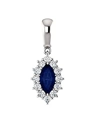 Platinum 8.00x4.00mm Marquise Cut Chatham Created Sapphire and Diamond Pendant -- LIFETIME WARRANTY