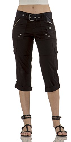 Classic Designs Womens Stretch Poplin Cargo Capri with Woven Belt (S-3X)