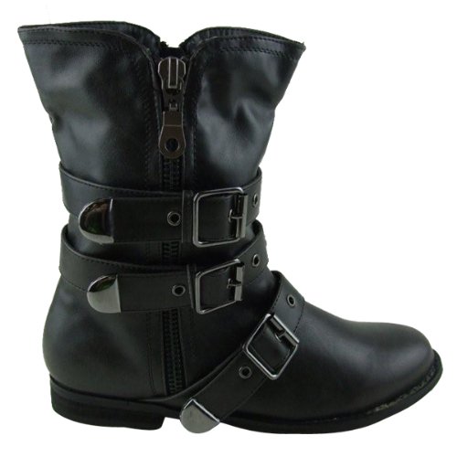 Ladies Faux Leather Biker Worker Boots Womens Size 3-8