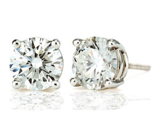 925 Sterling Silver 2 CTW Basket Setting 6mm Diamond Color Cubic Zirconia Stud Earrings