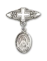 Sterling Silver Baby Badge with Our Lady of Olives Charm and Badge Pin with Cross