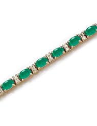 14K Yellow Gold Oval Emerald and Diamond Bracelet