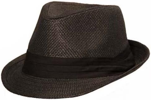 Black Short Brim Paper Fedora with Black Pleated Band (Small/Medium)