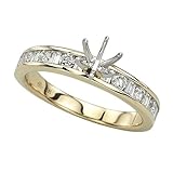 14K Yellow Gold 1/2 ct. Round and Baguette Cut Diamond Semi Mount Engagement Ring