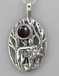 Sterling Silver Winter Wolf Accented with Genuine Bloodstone, Made in America