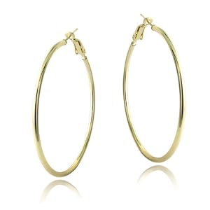 18K Gold over Sterling Silver 50mm Polished Hoop Earrings