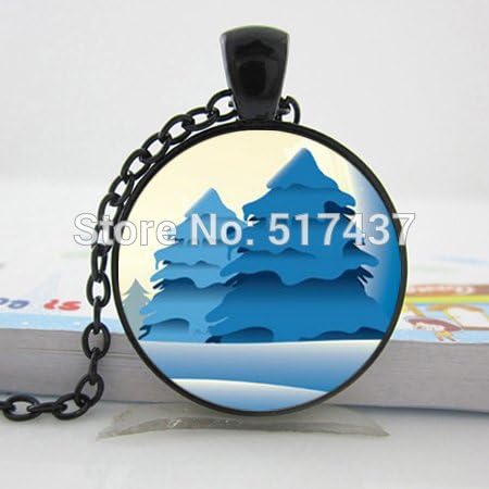 Pretty Lee 2015 New Winter Tree Pendant Christmas Tree Glass Cabochon Christmas Necklace Pendant Glass Cabochon