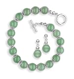 Green Jade Bead Bracelet with Matching Earrings