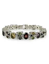 Amethyst and garnet tennis bracelet, Sparkle - Handmade Sterling Silver Link Bracelet Multigem Jewelry