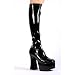 SLICK 5 Inch Platform Knee Boots Black Stretch Patent Demonia