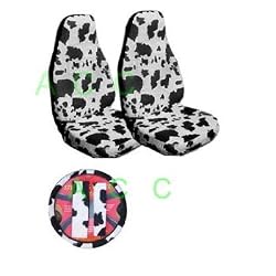 5 Piece Safari Animal Print Auto Interior Gift Set - 2 Cow Front Bucket Seat Covers, 1 Cow Steering Wheel Cover, and 2 Cow Shoulder Harness Pressure Relief Cover (View Amazon Detail Page)