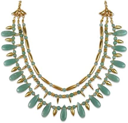 20 cttw Green Aventurine Gold Finish Egyptian Cleopatra Layered Bib Necklace, 19" Museum Jewelry