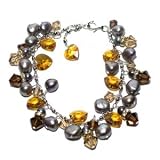 Silver Pearl & Champagne Crystal Bracelet