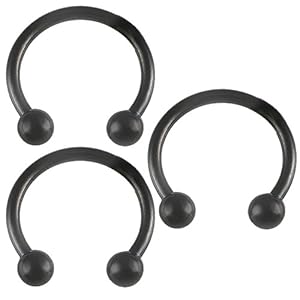16g 16 gauge 1.2mm , 3/8 inch 10mm long - black color anodized surgical steel circular barbell bulk eyebrow bar lip tragus horseshoe rings earrings lot CFSC- Pierced Jewelry Body Piercing Jewellery- Set of 3