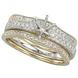 14K Two Tone Gold Round Diamond Semi Mount Engagement Ring