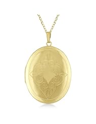 Vintage Style Oval Locket Filigree Engraved Pendant Necklace For Women 14K Yellow Gold Vermele