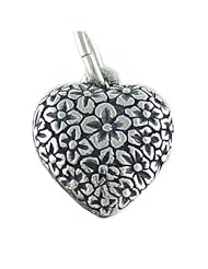 Puffy Floral Chintz Heart Vintage Style 925 Sterling Silver Traditional Charm or Pendant
