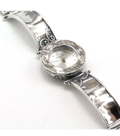 Plain silver Hand Made round face silver watch- complete with safety chain