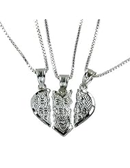 Sterling Silver 3 Part Breakable "Best Friends" Heart Pendant with THREE 18" Chain Necklaces