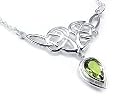 Sterling Silver Celtic Knot Knotwork Necklace with a Bright Green 7x10mm Peridot