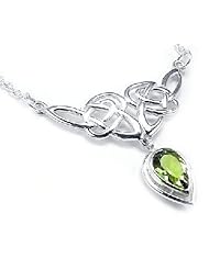Sterling Silver Celtic Knot Knotwork Necklace with a Bright Green 7x10mm Peridot
