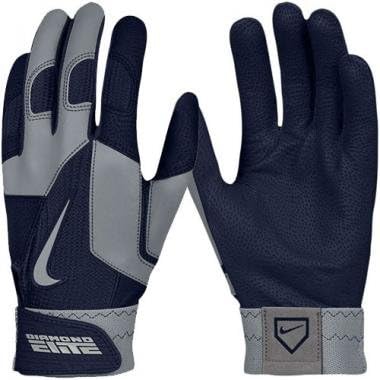 Nike Diamond Elite PRO Premier Spyder-Tex Cabretta Leather Palm Baseball Batting Glove, Navy/Grey, Adult XL