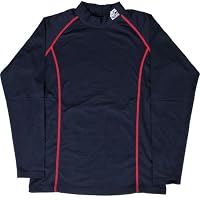 メンズ 裏起毛加工ストレッチハイネックシャツ抗菌防臭・UVカット ネイビー×レッド M