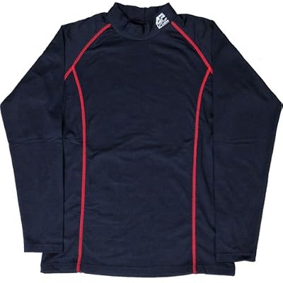 メンズ　裏起毛加工ストレッチハイネックシャツ抗菌防臭・UVカット ネイビー×レッド M