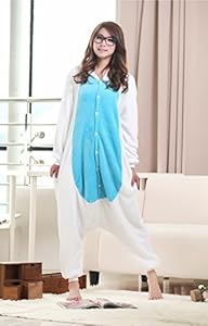 Skycastle(tm) High Quality Blue Unicorn Cartoon Animal Shaped Winter Unisex One-piece Pajamas Hoodie Sleepwear Cosplay Costume (L)