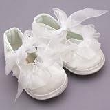 Christening Shoes With Organza Lace And Ribbon Ties ~ Baby Deer 2219
