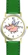Angel Pig or Flying Pig with Wings Animal - WATCHBUDDY&reg; DELUXE TWO-TONE THEME WATCH - Arabic Numbers - Green Leather Strap-Size-Large ( Men's Size or Jumbo Women's Size )