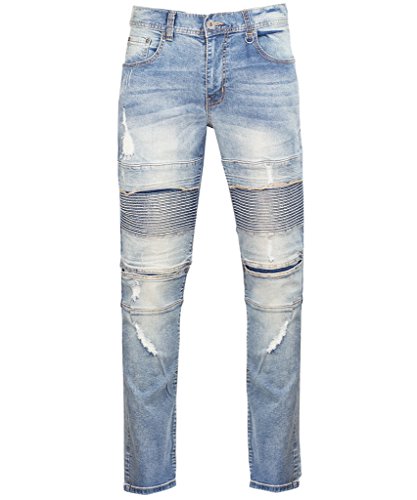Kayden K Men's Premium Destroyed Slim Fit Moto Biker Jeans Pants