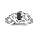 10k White Gold Oval Sapphire And Diamond Ring