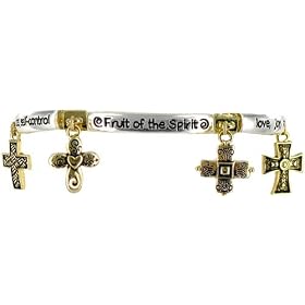 Fruit of the Spirit Two Tone Charm Stretch Bracelet Fashion Jewelry