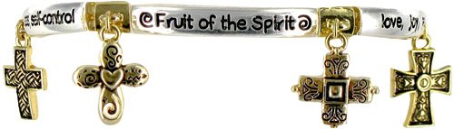 Fruit of the Spirit Two Tone Charm Stretch Bracelet Fashion Jewelry