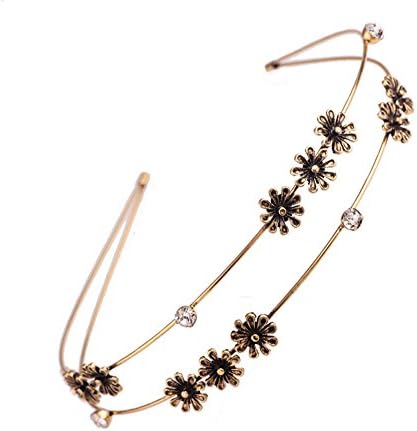 Kiss bb Three Flowers Double Head Band of Old Gold Color